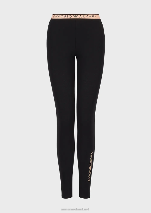 Women 086V176 Iconic Organic-Cotton Leggings With Logo Waistband Armani Black