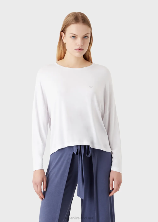 Women 086V179 Fluid Eco-Viscose Loungewear Top Armani White