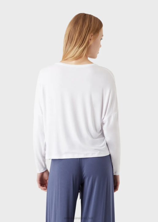 Women 086V179 Fluid Eco-Viscose Loungewear Top Armani White