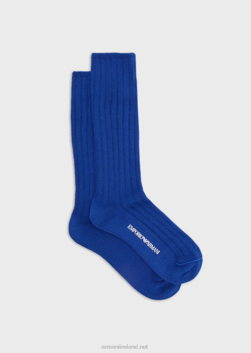 Women 086V185 Sustainable Collection Ribbed Organic-Cotton Knee-High Socks Armani Blue