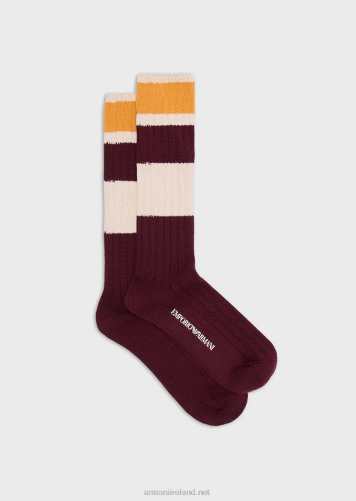 Women 086V186 Sustainable Collection Ribbed Organic-Cotton Knee-High Socks Armani Brown