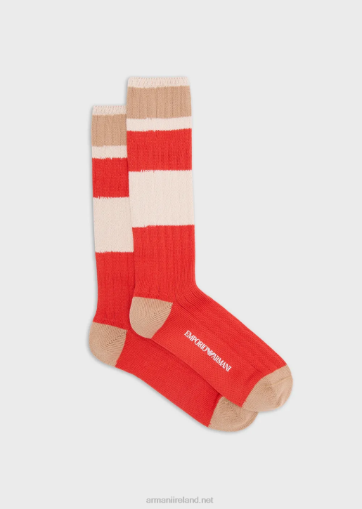 Women 086V187 Sustainable Collection Ribbed Organic-Cotton Knee-High Socks Armani Orange