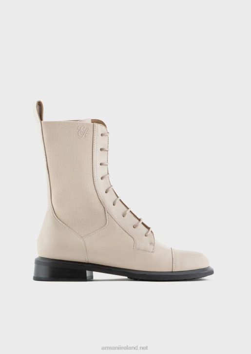Women 086V491 Leather Lace-Up Ankle Boots With Elastic Inserts Armani Beige
