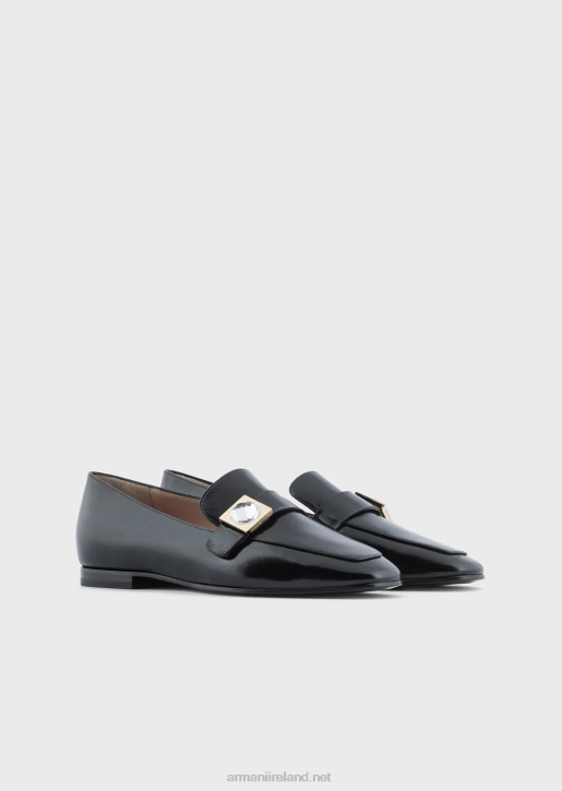 Women 086V493 Patent Leather Loafers With Geometric Detail Armani Black