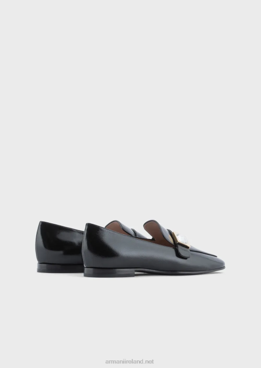 Women 086V493 Patent Leather Loafers With Geometric Detail Armani Black