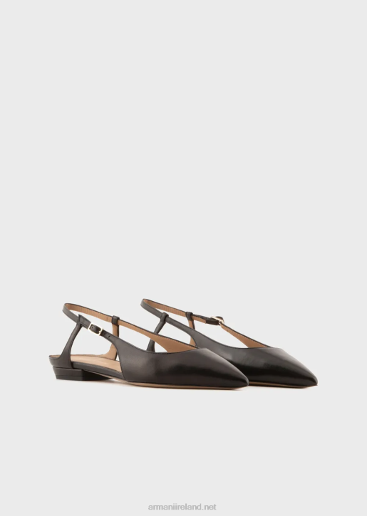 Women 086V496 Nappa-Leather Slingback Ballerinas With Pointed Toe Armani Black