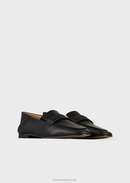 Women 086V502 Nappa Leather Loafers With Embossed Logo Armani Black