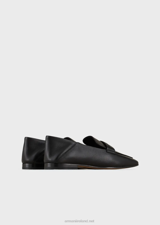 Women 086V502 Nappa Leather Loafers With Embossed Logo Armani Black