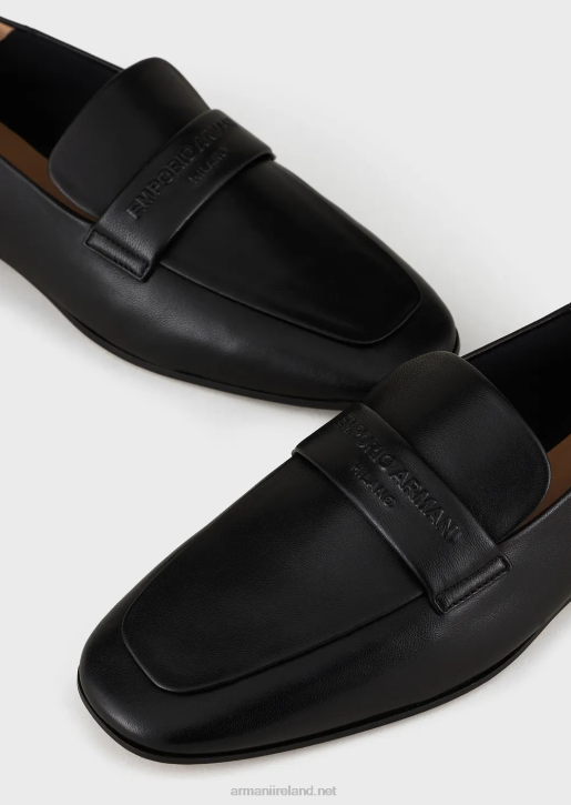 Women 086V502 Nappa Leather Loafers With Embossed Logo Armani Black
