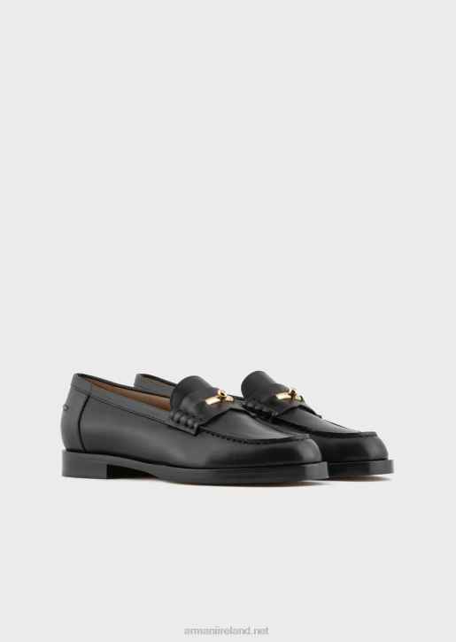 Women 086V503 Polished Leather Loafers With Stirrup Armani Black