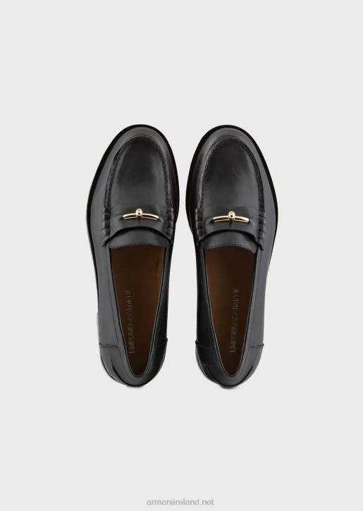 Women 086V503 Polished Leather Loafers With Stirrup Armani Black