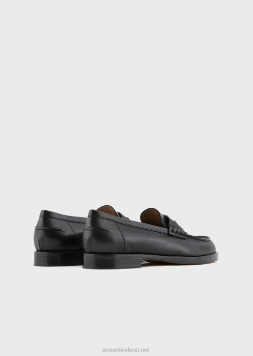 Women 086V503 Polished Leather Loafers With Stirrup Armani Black
