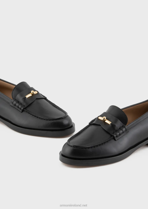 Women 086V503 Polished Leather Loafers With Stirrup Armani Black