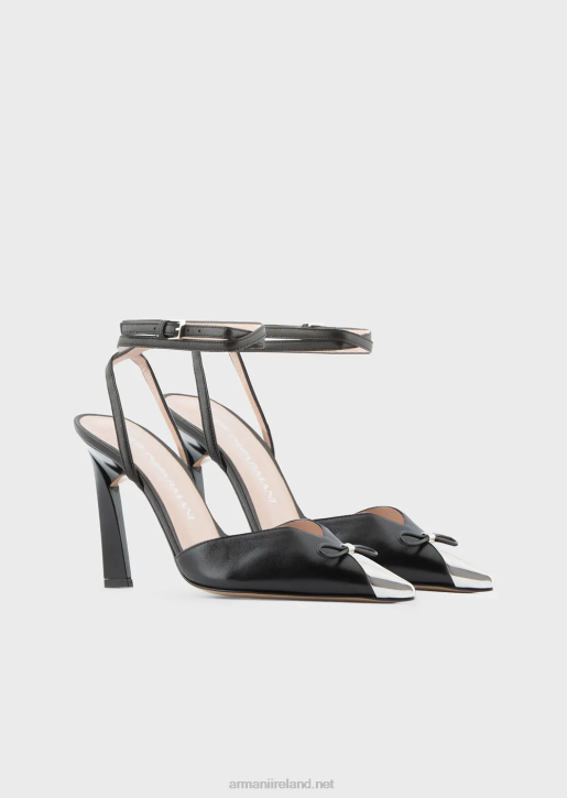 Women 086V506 Nappa-Leather Strappy Court Shoes With Metal Toecaps Armani Black