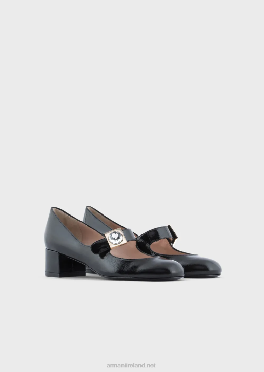 Women 086V508 Patent-Leather Mary Janes With Geometric Detail Armani Black