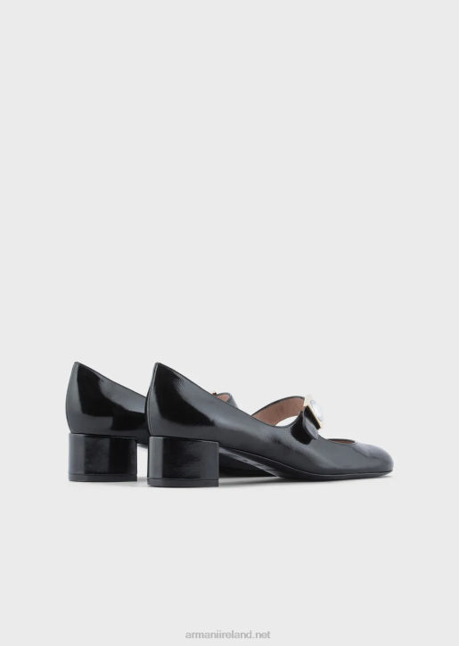 Women 086V508 Patent-Leather Mary Janes With Geometric Detail Armani Black