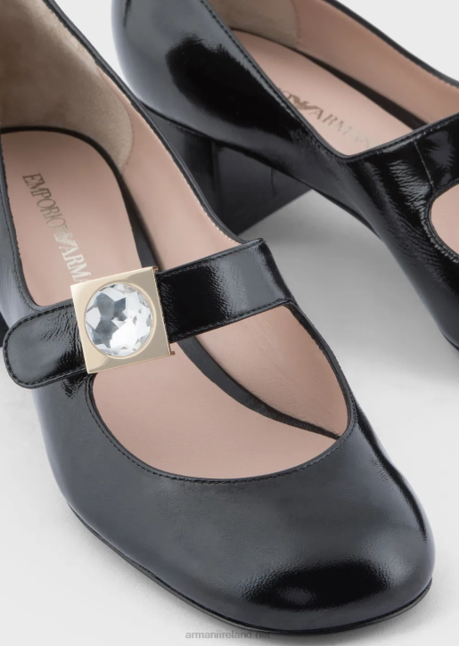 Women 086V508 Patent-Leather Mary Janes With Geometric Detail Armani Black