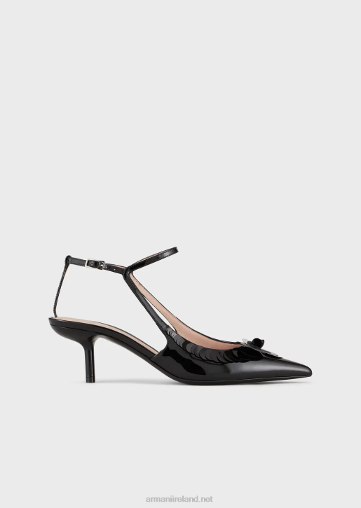 Women 086V510 Patent Leather Slingback Court Shoes With Oversized Sequins Armani