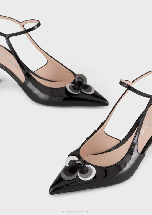 Women 086V510 Patent Leather Slingback Court Shoes With Oversized Sequins Armani