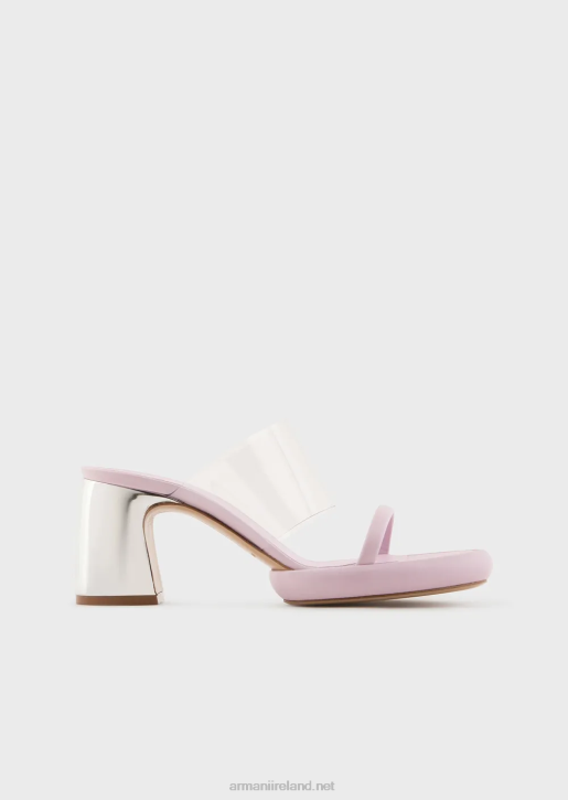 Women 086V511 Nappa-Leather Sandals With Pvc Band And Laminated Heel Armani Pink