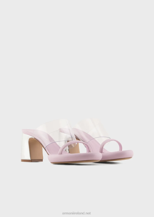 Women 086V511 Nappa-Leather Sandals With Pvc Band And Laminated Heel Armani Pink