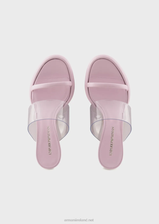 Women 086V511 Nappa-Leather Sandals With Pvc Band And Laminated Heel Armani Pink