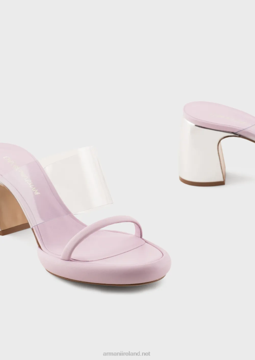 Women 086V511 Nappa-Leather Sandals With Pvc Band And Laminated Heel Armani Pink