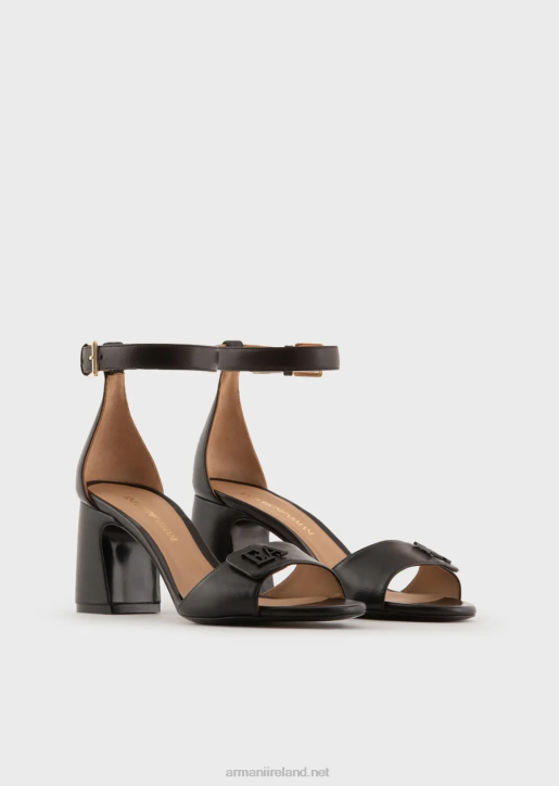 Women 086V512 Nappa-Leather Heeled Sandals With Ea Logo Armani Black