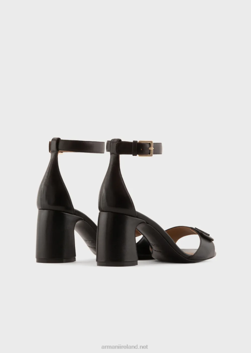 Women 086V512 Nappa-Leather Heeled Sandals With Ea Logo Armani Black