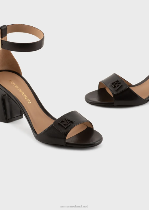 Women 086V512 Nappa-Leather Heeled Sandals With Ea Logo Armani Black