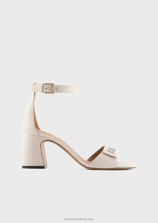 Women 086V513 Nappa-Leather Heeled Sandals With Ea Logo Armani Milky White