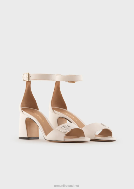 Women 086V513 Nappa-Leather Heeled Sandals With Ea Logo Armani Milky White