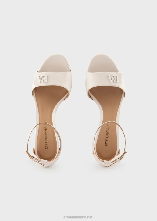 Women 086V513 Nappa-Leather Heeled Sandals With Ea Logo Armani Milky White