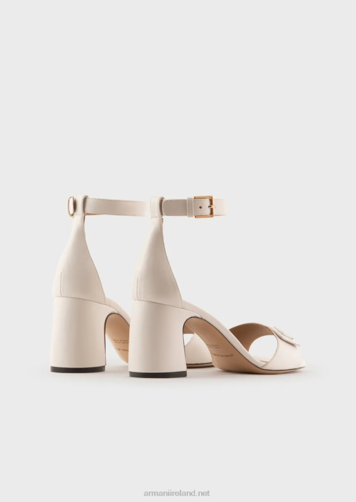 Women 086V513 Nappa-Leather Heeled Sandals With Ea Logo Armani Milky White