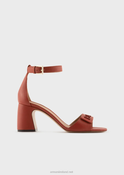 Women 086V514 Nappa-Leather Heeled Sandals With Ea Logo Armani Brown