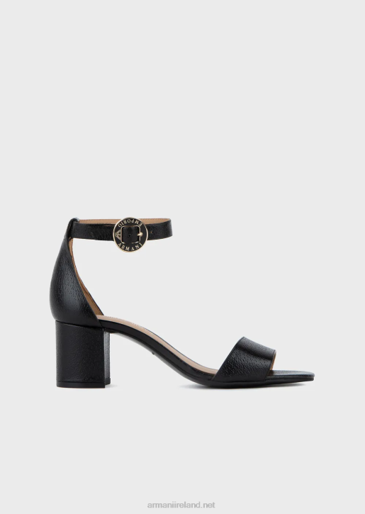 Women 086V516 Leather Sandals With Heel And Logo Medallion Armani Black