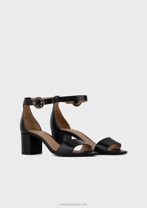 Women 086V516 Leather Sandals With Heel And Logo Medallion Armani Black
