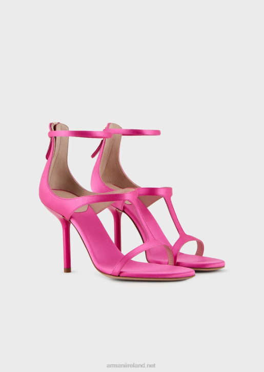 Women 086V520 Satin T-Sandals With Stiletto Heels Armani Fuchsia