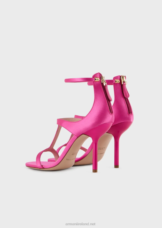Women 086V520 Satin T-Sandals With Stiletto Heels Armani Fuchsia
