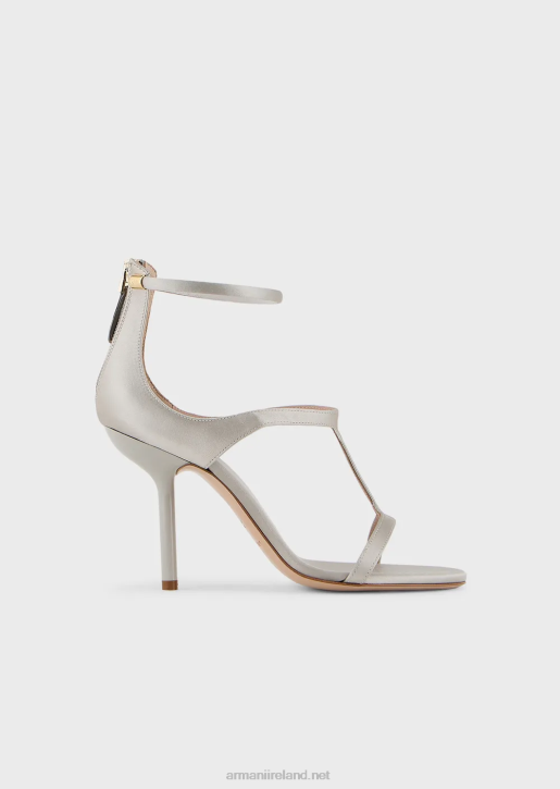 Women 086V521 Satin T-Sandals With Stiletto Heels Armani Light Gray