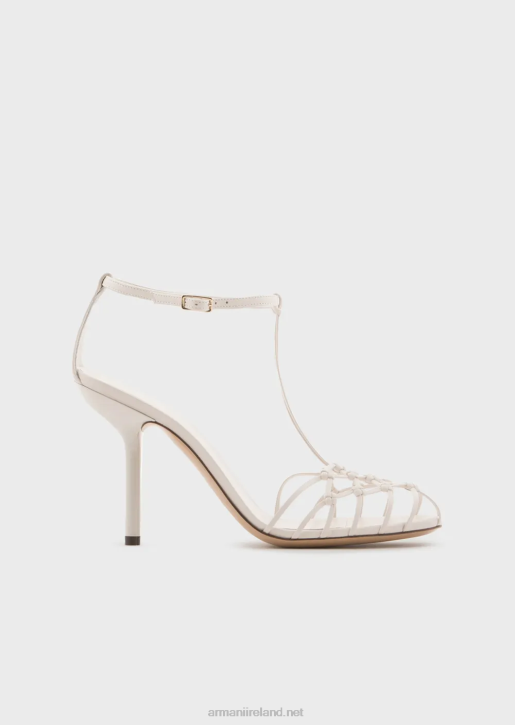 Women 086V522 Nappa-Leather T-Sandals With Mesh-Weave Heels Armani Milky White
