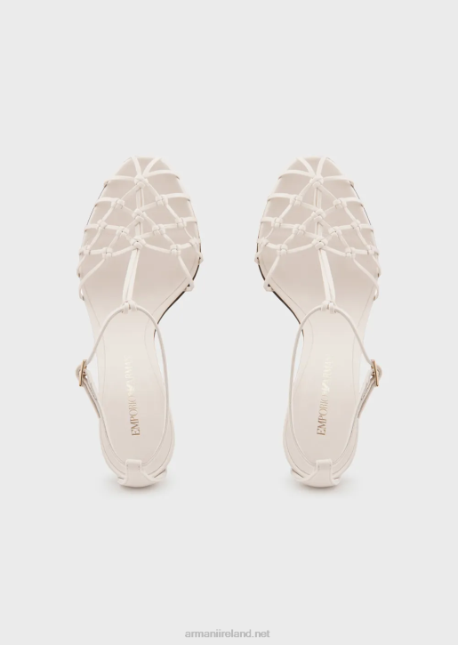 Women 086V522 Nappa-Leather T-Sandals With Mesh-Weave Heels Armani Milky White
