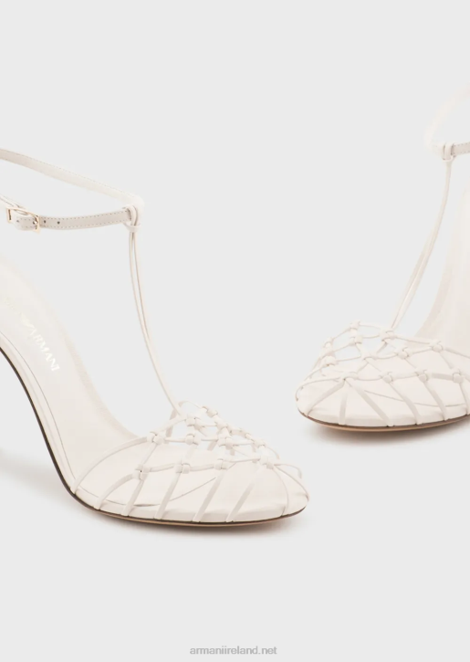 Women 086V522 Nappa-Leather T-Sandals With Mesh-Weave Heels Armani Milky White