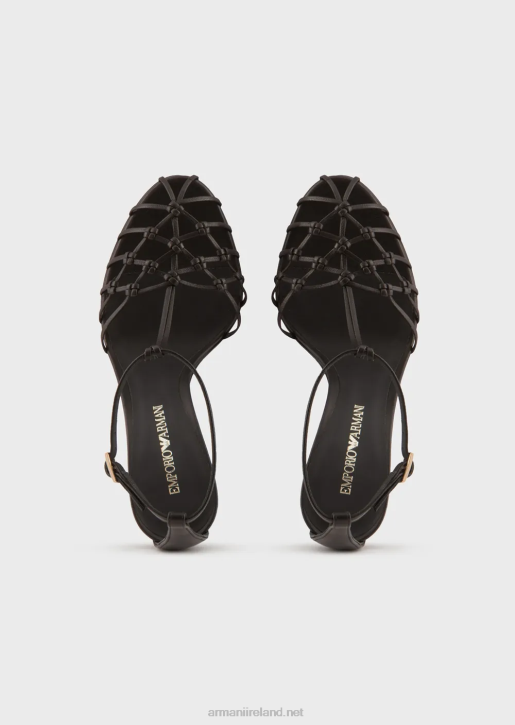 Women 086V523 Nappa-Leather T-Sandals With Mesh-Weave Heels Armani Black