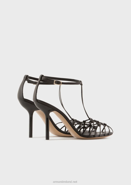 Women 086V523 Nappa-Leather T-Sandals With Mesh-Weave Heels Armani Black
