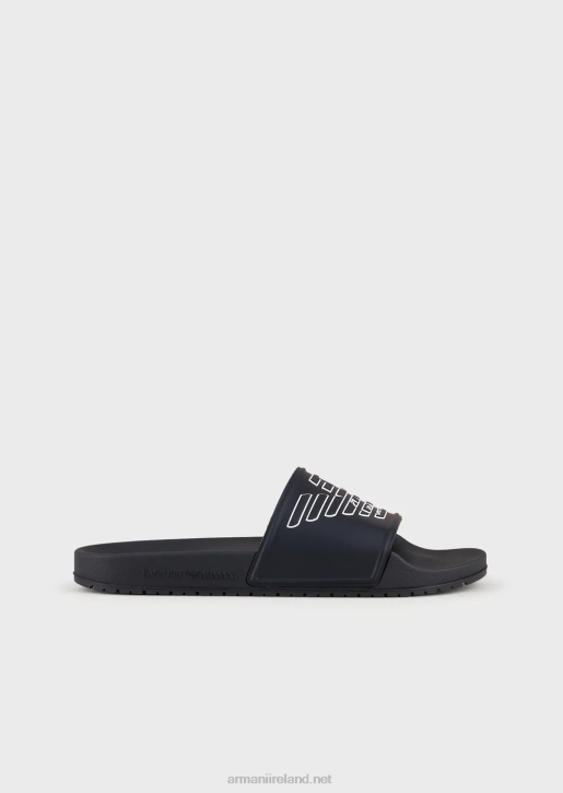 Women 086V22 Pvc Sliders With Oversized, Embossed Eagle Armani Navy Blue