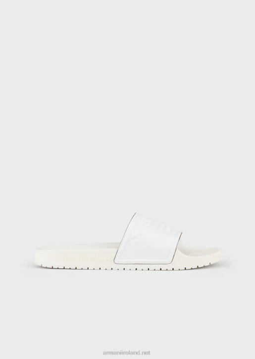 Women 086V23 Pvc Sliders With Oversized, Embossed Eagle Armani White
