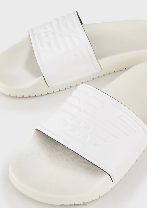 Women 086V23 Pvc Sliders With Oversized, Embossed Eagle Armani White
