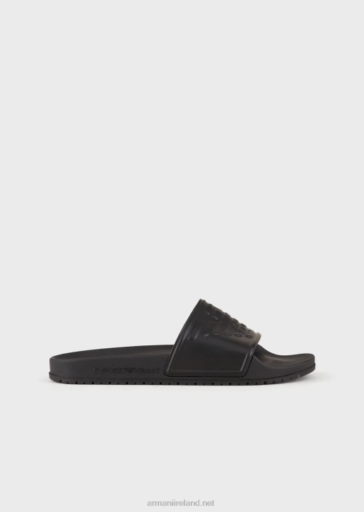 Women 086V24 Pvc Sliders With Oversized, Embossed Eagle Armani Black