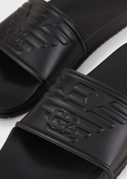 Women 086V24 Pvc Sliders With Oversized, Embossed Eagle Armani Black